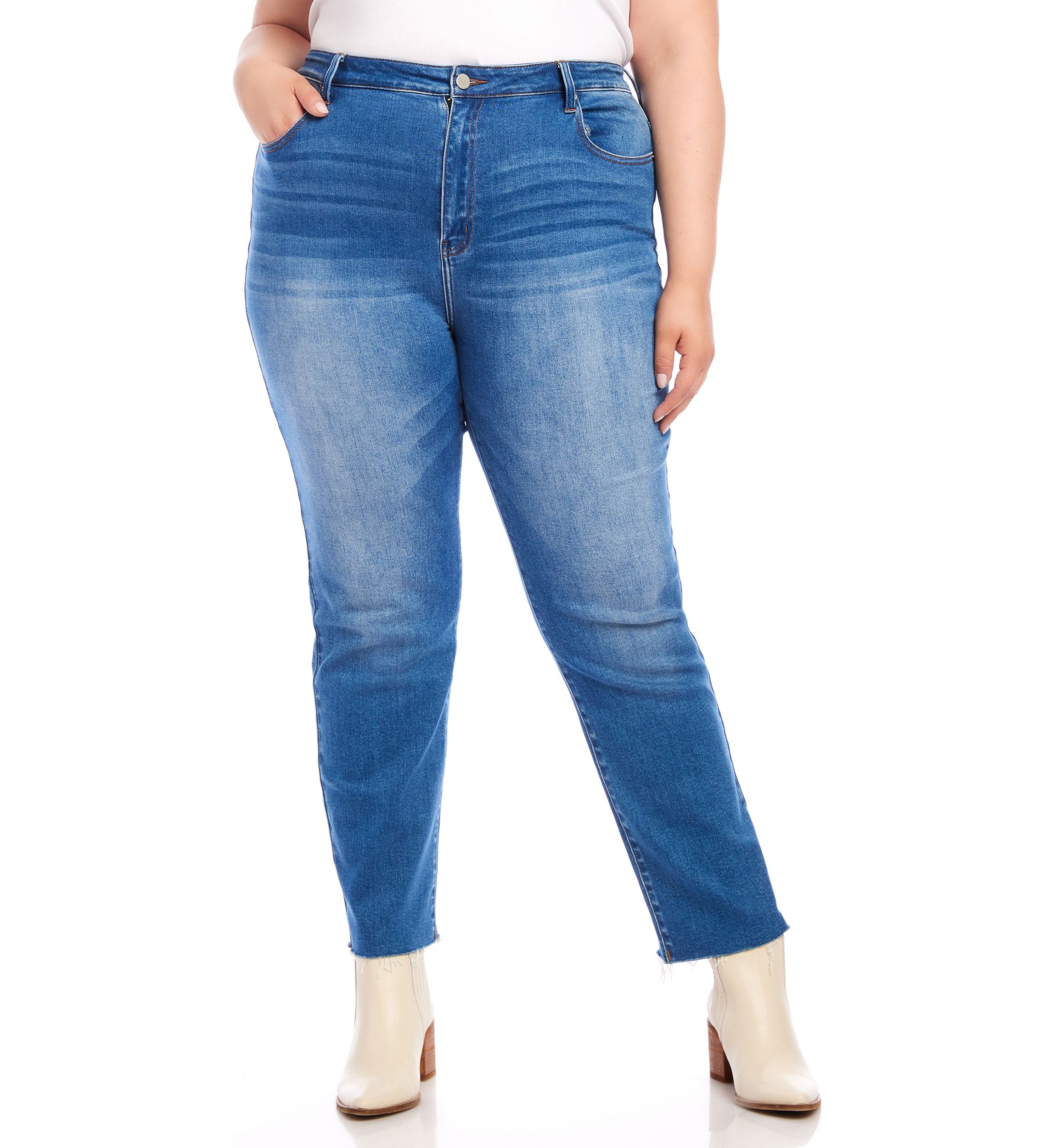 Plus Size Raw Hem Straight Jeans