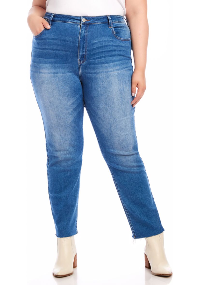 Plus Size Raw Hem Straight Jeans
