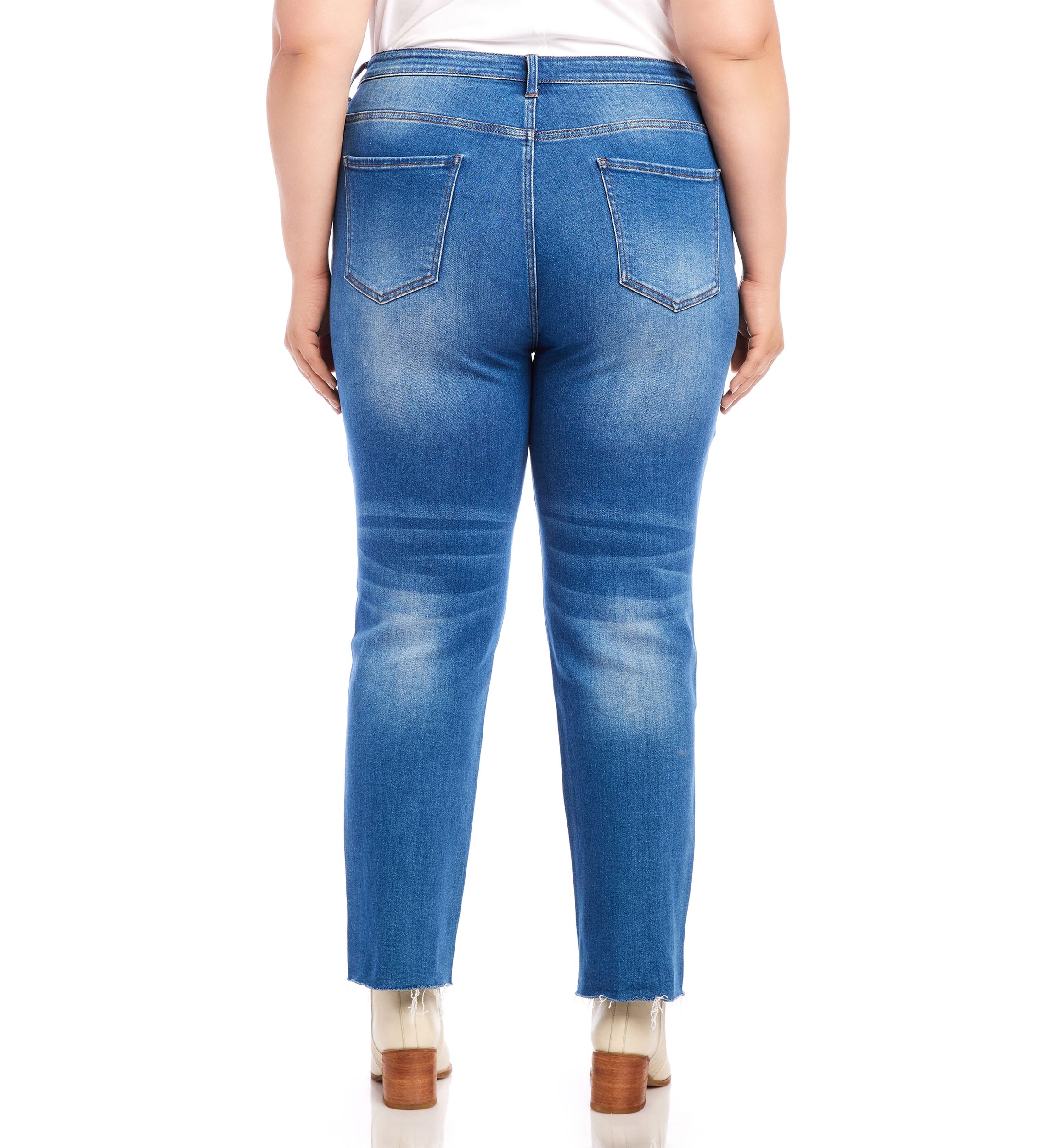 Plus Size Raw Hem Straight Jeans