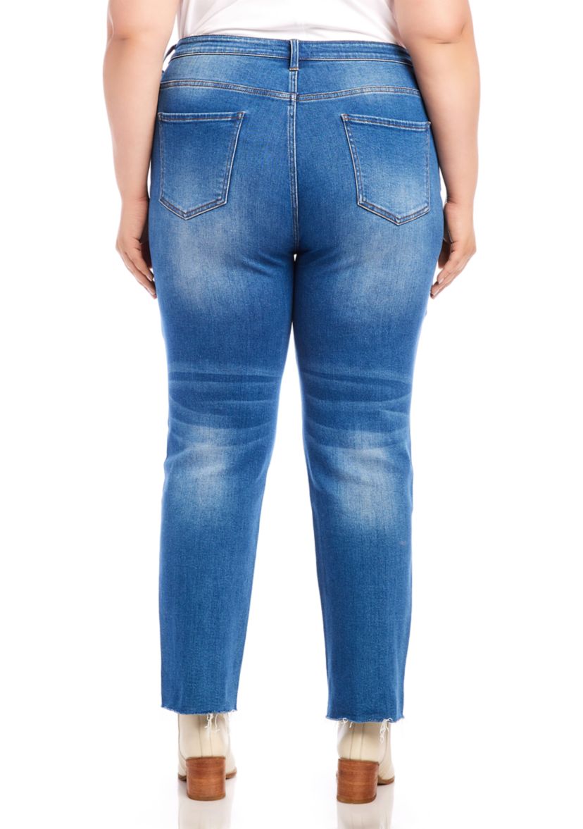 Plus Size Raw Hem Straight Jeans