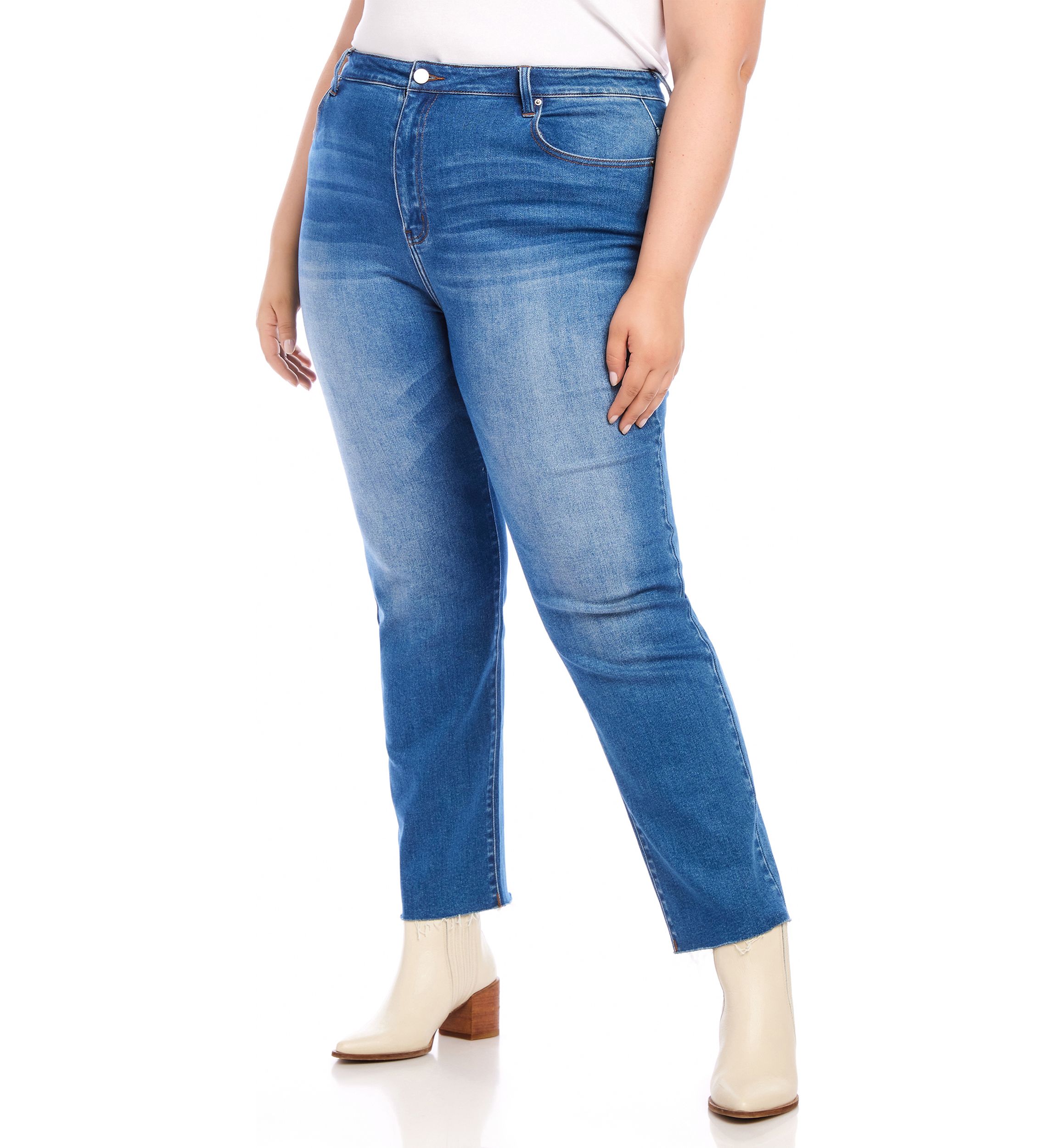 Plus Size Raw Hem Straight Jeans