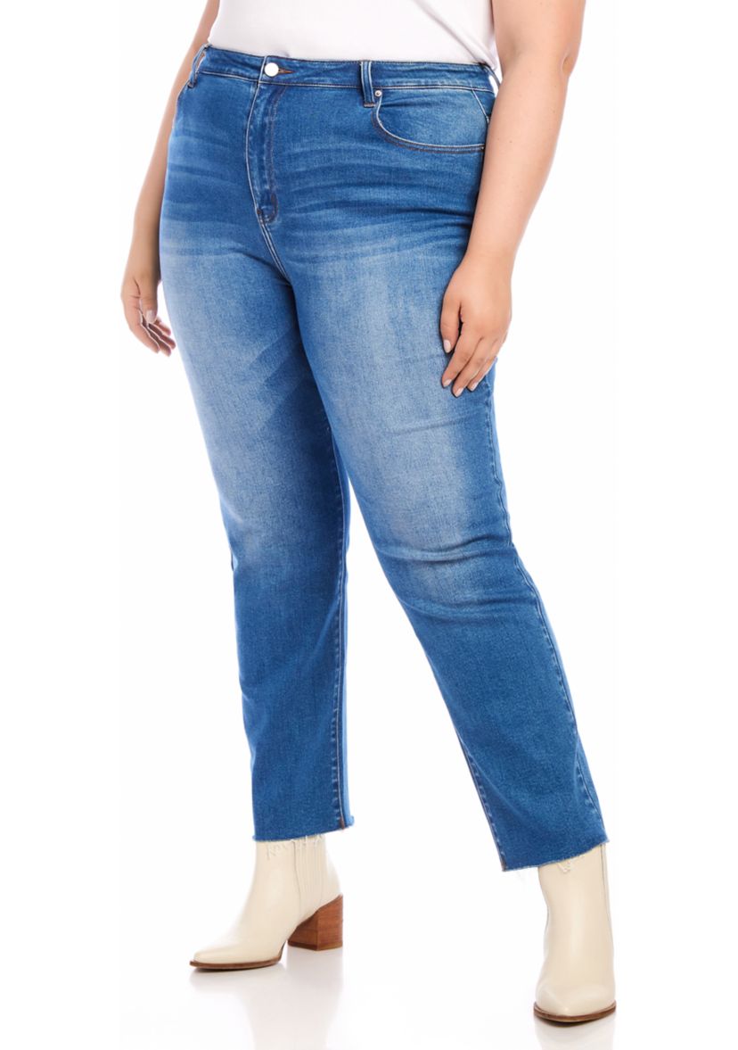 Plus Size Raw Hem Straight Jeans