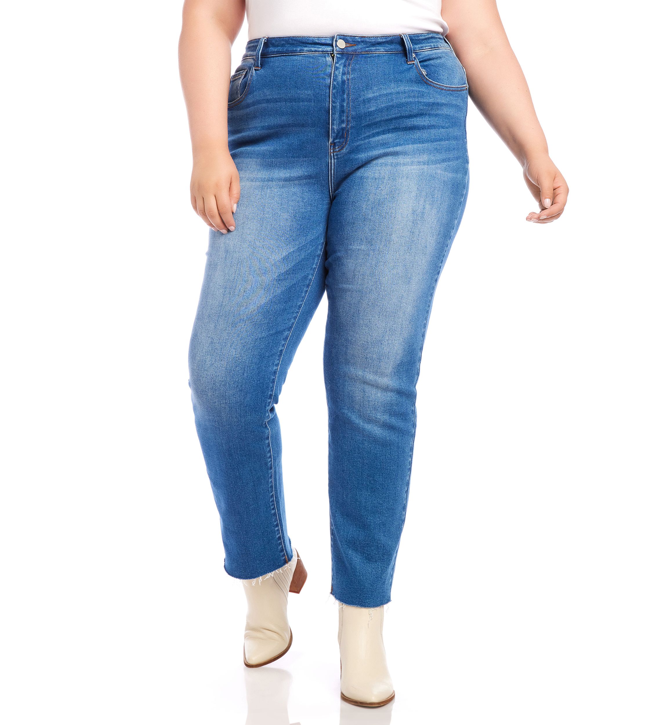 Plus Size Raw Hem Straight Jeans