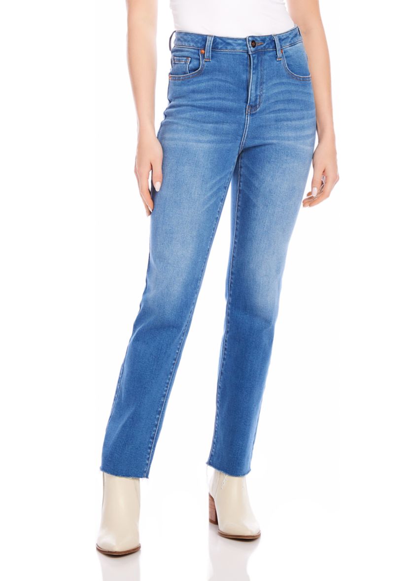 Womens Raw Hem Straight Jeans