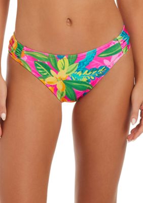 Jessica Simpson Women's Feel The Love Shirred Hipster Swim Bottoms, Pink, XL