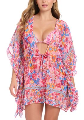Jessica Simpson Women's Flower Paradise Tie Front Caftan