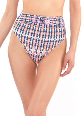 Jessica Simpson Printed High Waist Belted Swim Bottoms