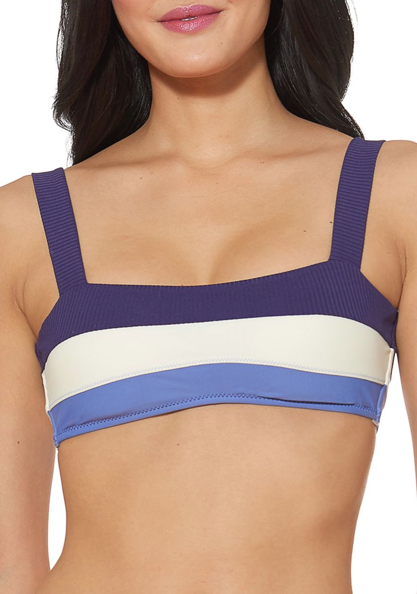 Color Block Ribbed Bandeau Swim Top
