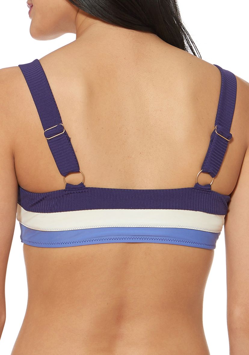Color Block Ribbed Bandeau Swim Top