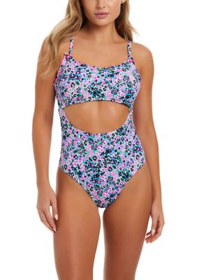Jessica Simpson Women's Small Blessings Lettuce Edge One-Piece Swimsuit, Pink, XL