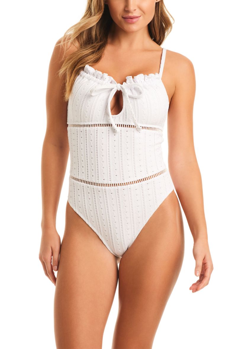 Stripe Crochet Ruffle Mio One Piece Swimsuit