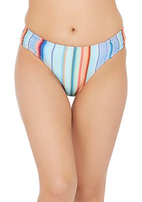 Sunset Stripe Side Shirred Hipster Swim Bottoms