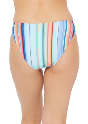 Sunset Stripe Side Shirred Hipster Swim Bottoms
