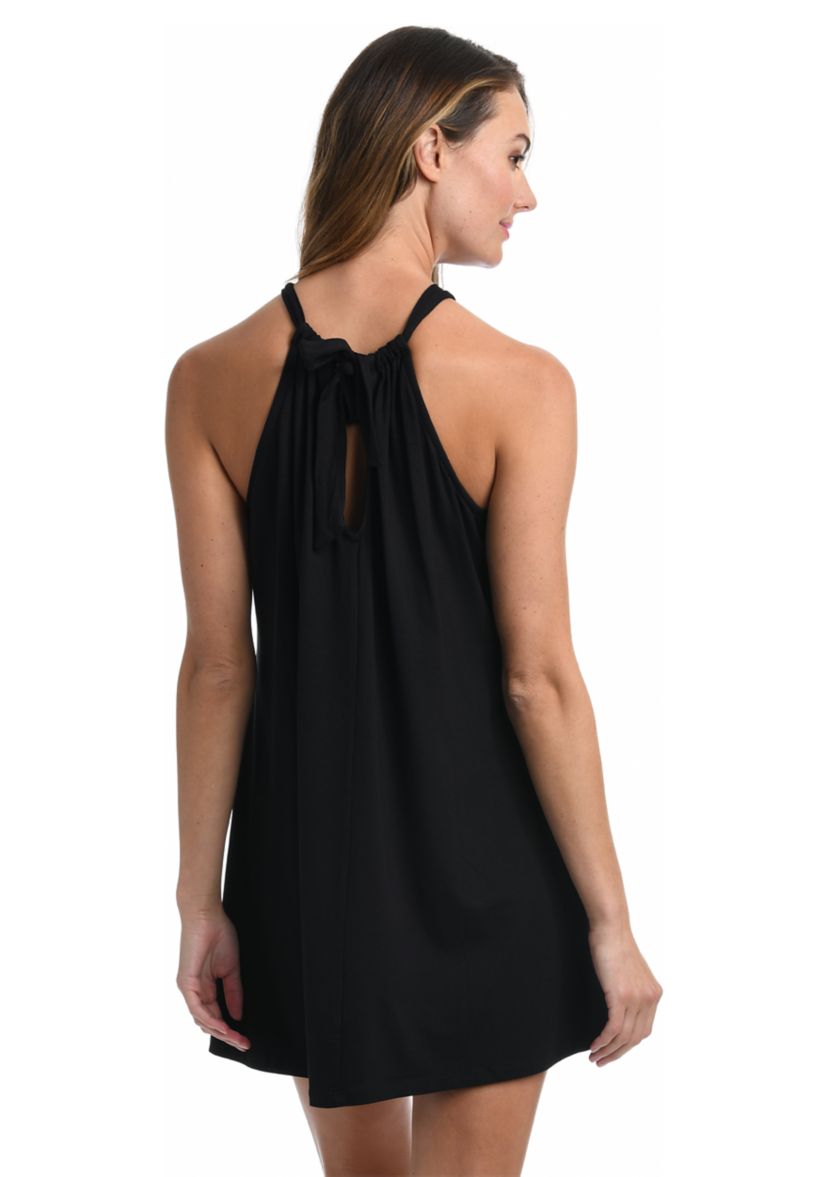 Draped Darling High Neck Swim Cover Up Dress