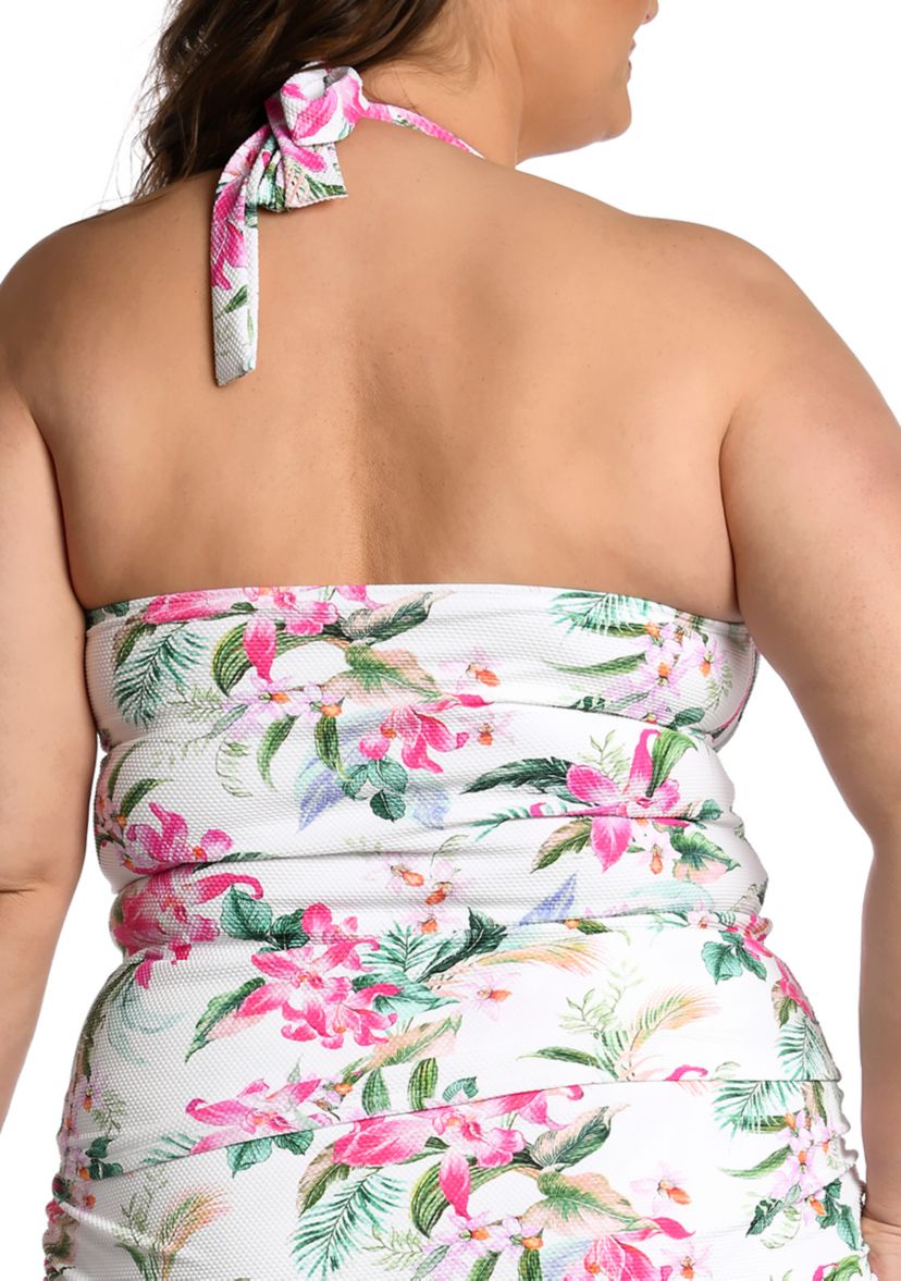 Plus Size Mystic Palms Printed Halter Goddess Tankini Swim Top