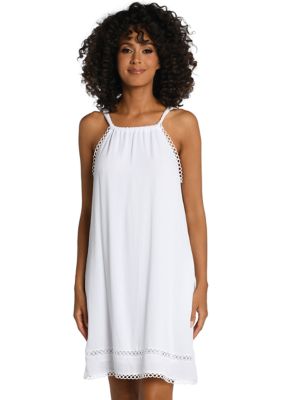High Neck Solid Swim Cover Up Dress with Pockets