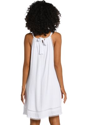 High Neck Solid Swim Cover Up Dress with Pockets