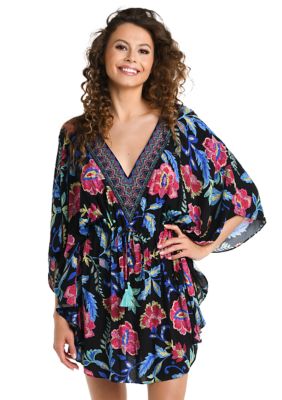 Midnight Floral V-Neck Caftan Swim Cover Up