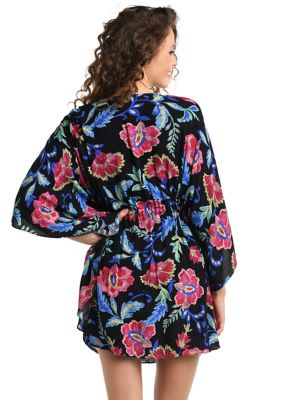 Midnight Floral V-Neck Caftan Swim Cover Up