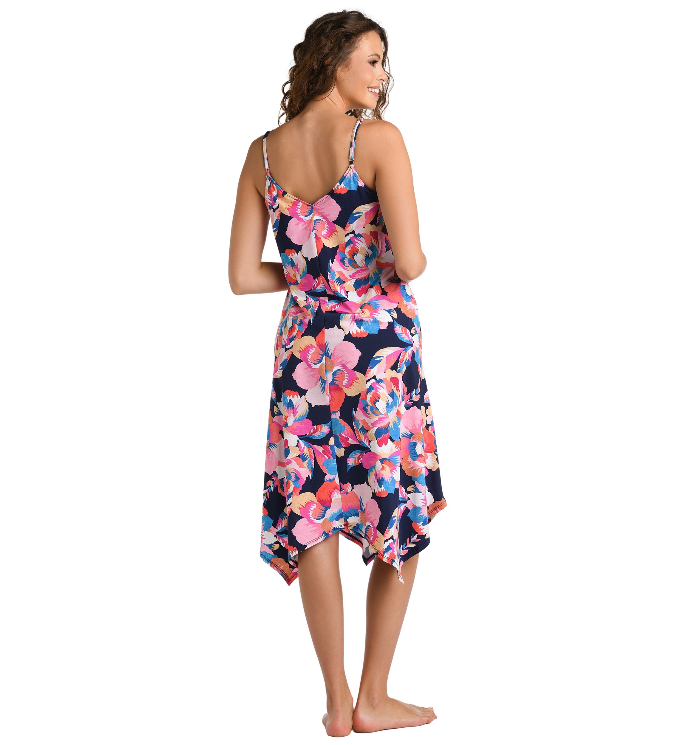 Denim Bouquet Tank Scarf Hem Swim Cover Up Dress