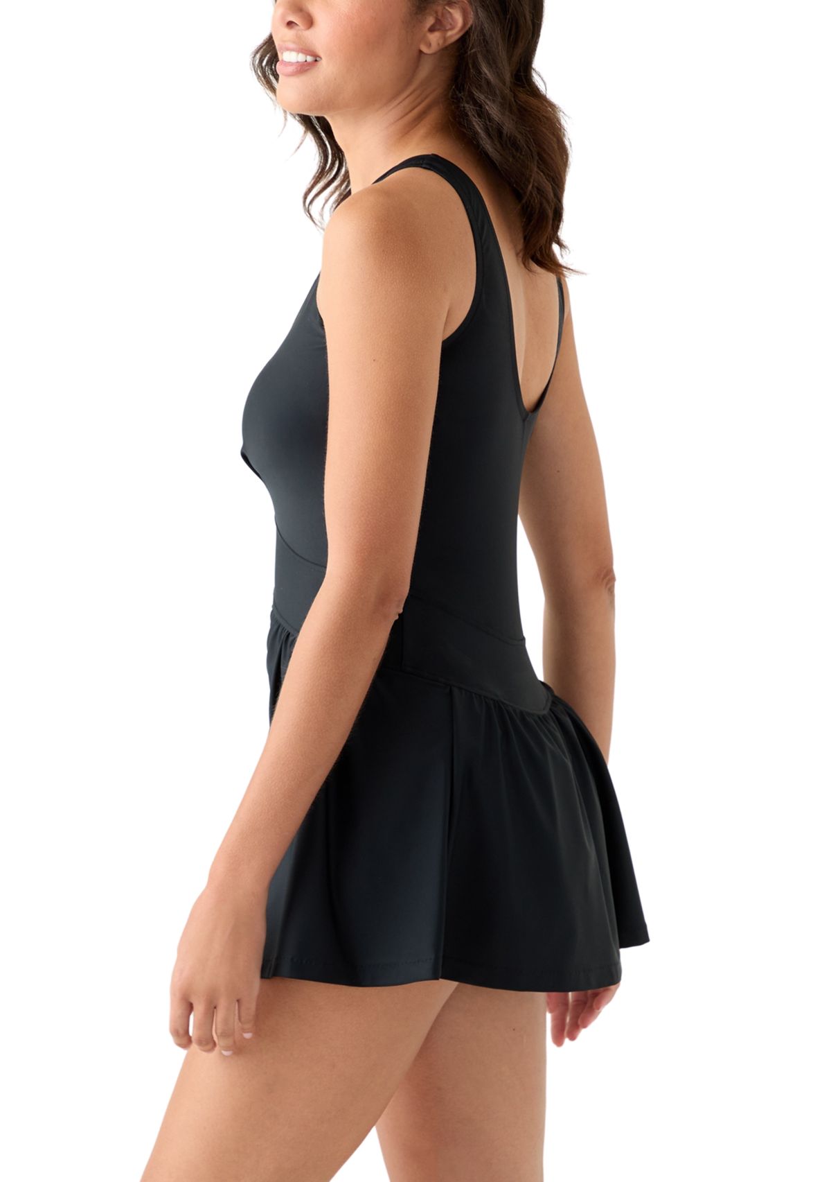  Solid One-Piece Swimdress 