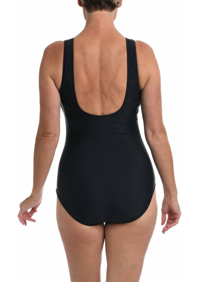 Womens Tonal Gradient Stripe High Neck One Piece Swimsuit