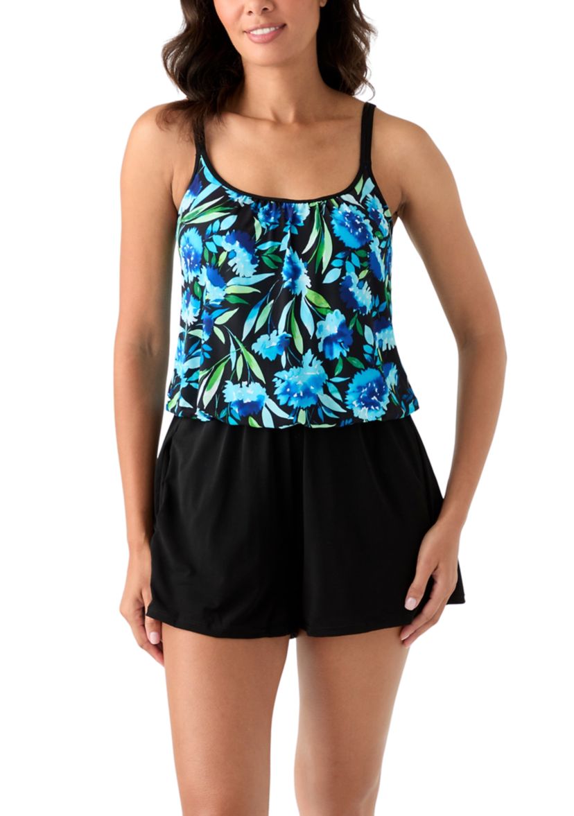 Womens Floral Print Swim Romper