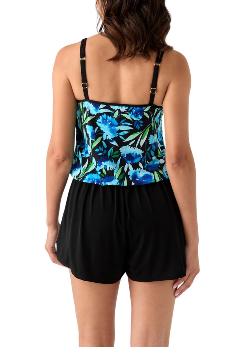 Womens Floral Print Swim Romper