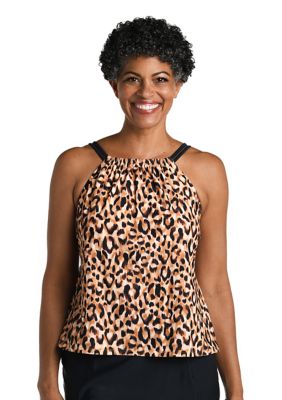 Leopard High Neck Tankini Swim Top