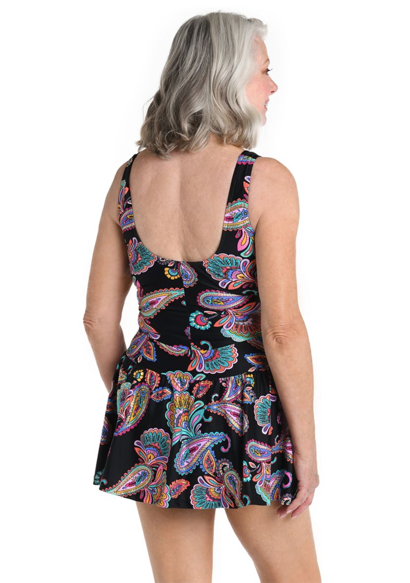 empire waist swim dress Longitude Women's Boca Raton Empire Princess Seam Long Torso Swim Dress - Multi