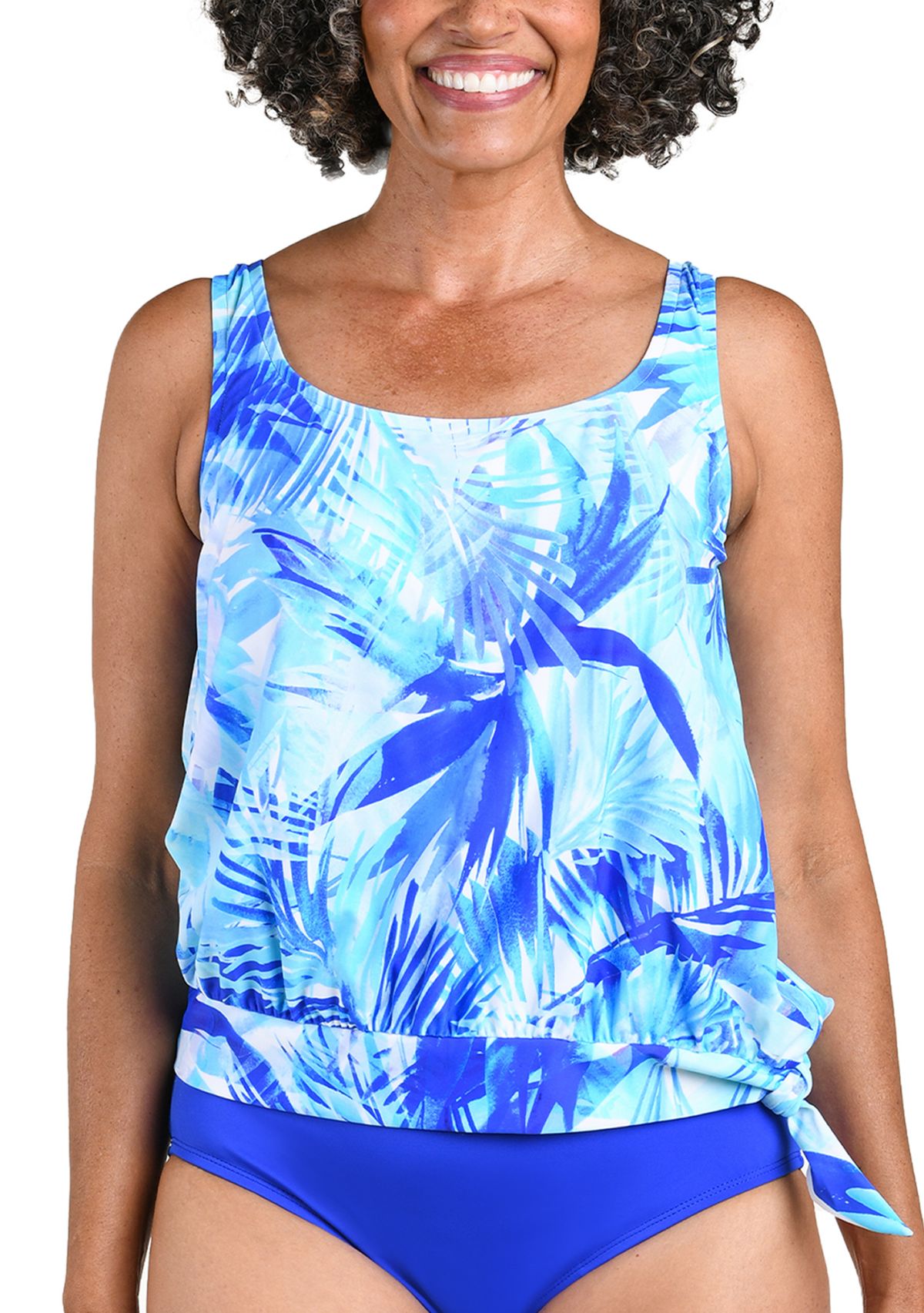 Pacific Palms Banded Blouson Tankini Top