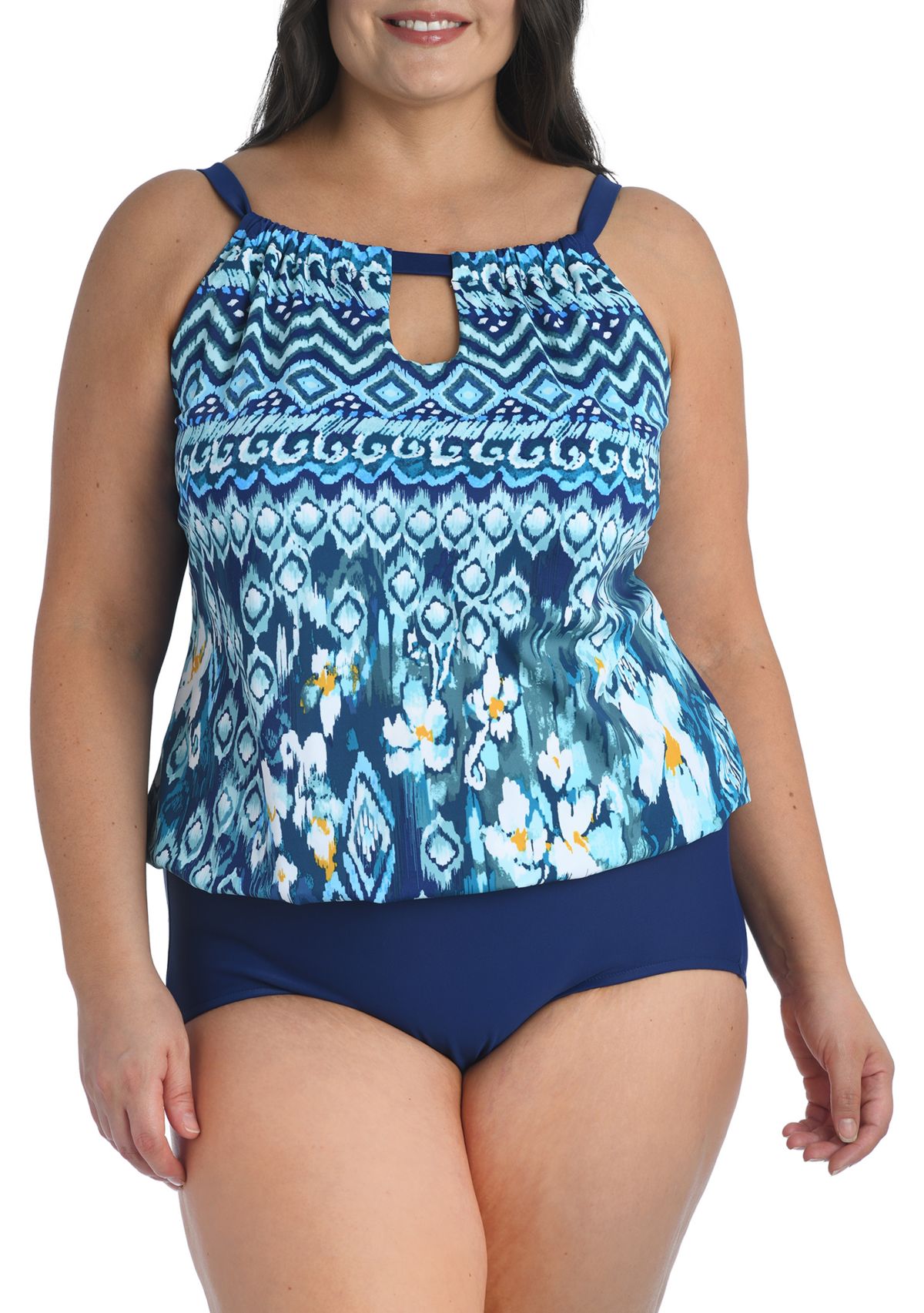 Ikat Border High neck One Piece Swimsuit 