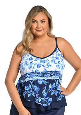 Plus Shibori Vibes Flutter Tankini Swim Top