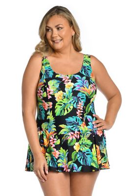 Swimsuits For All Women's Plus Size Smocked Bandeau Tankini Set 24 Flower  Bouquet, Black