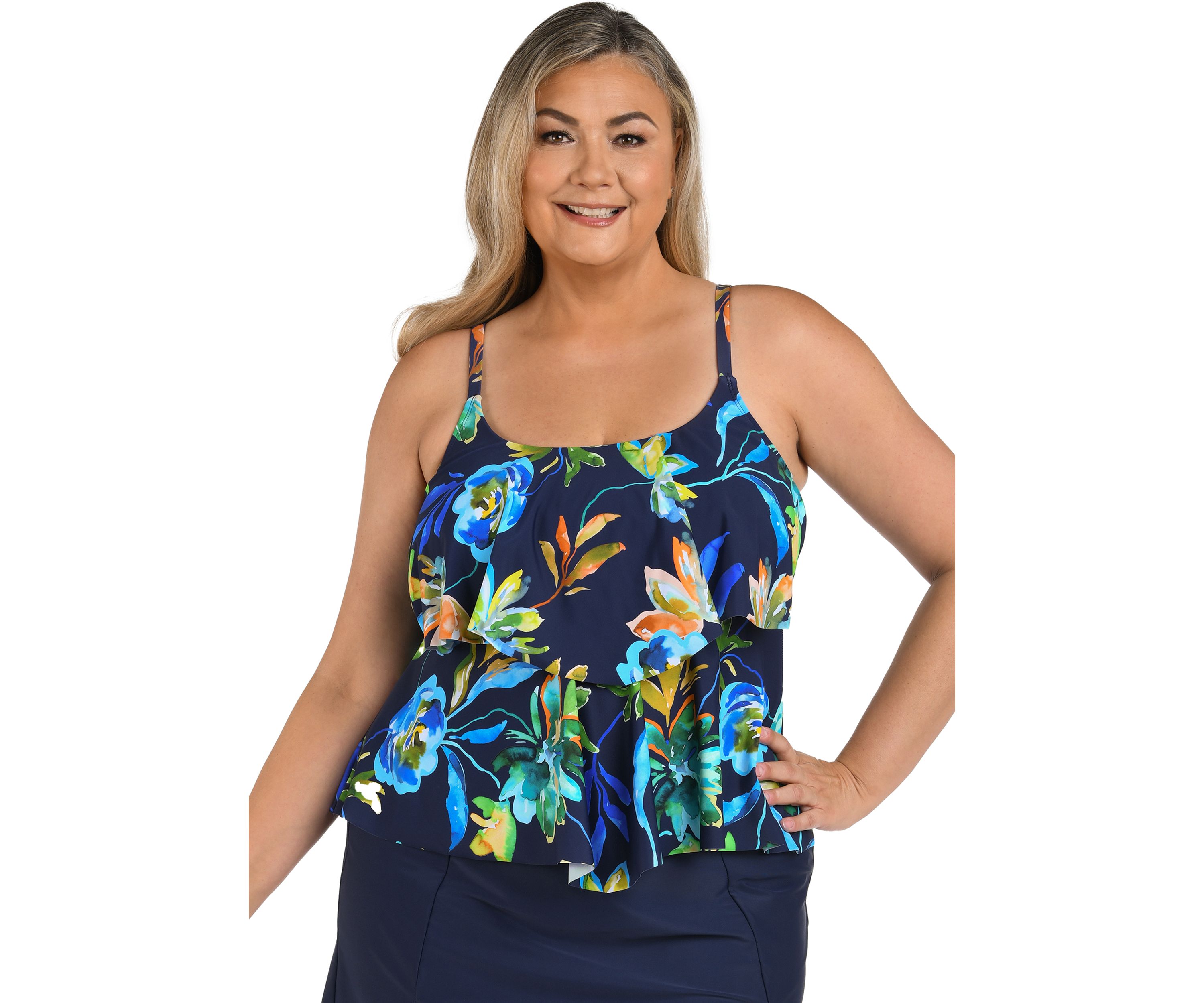 Plus Size Indigo Vineyard Double Tiered Tankini Swim Top 