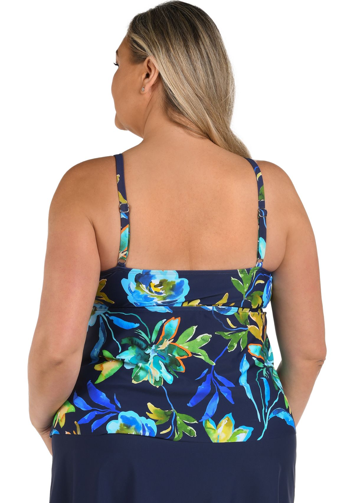 Plus Size Indigo Vineyard Double Tiered Tankini Swim Top 