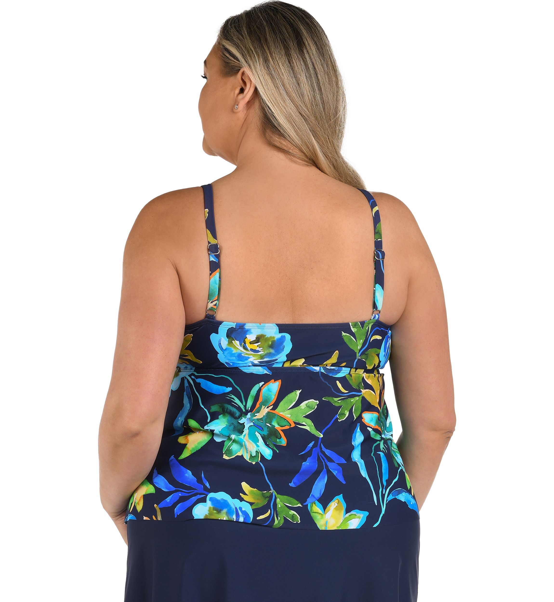 Plus Size Indigo Vineyard Double Tiered Tankini Swim Top 