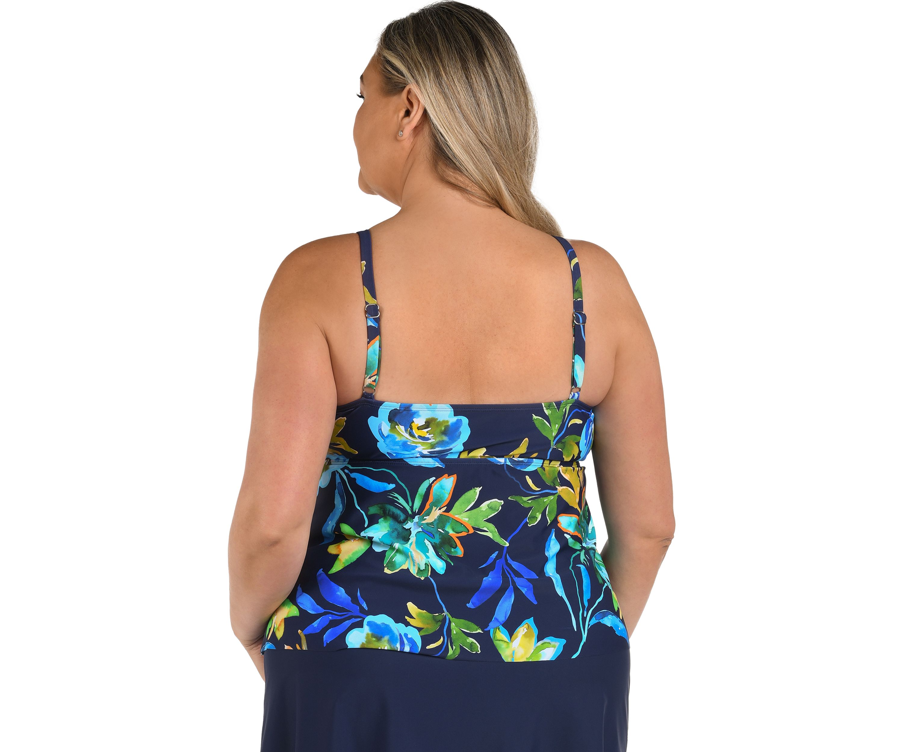 Plus Size Indigo Vineyard Double Tiered Tankini Swim Top 
