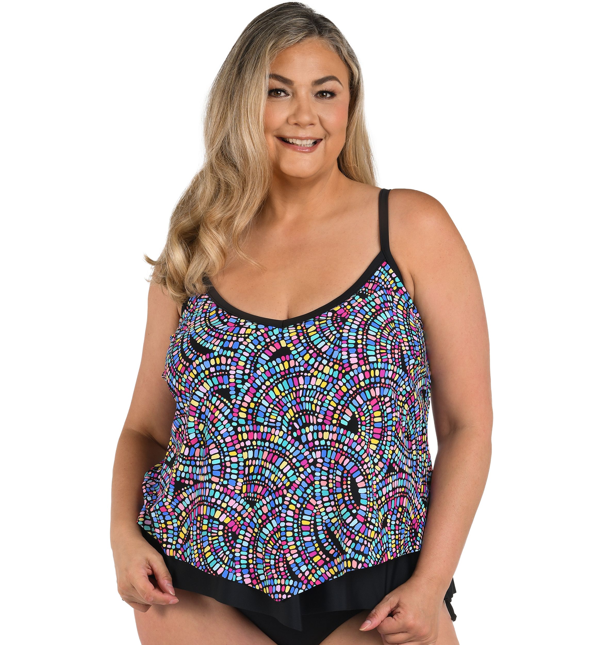 Plus Size Color Burst Flutter Tankini Swim Top 