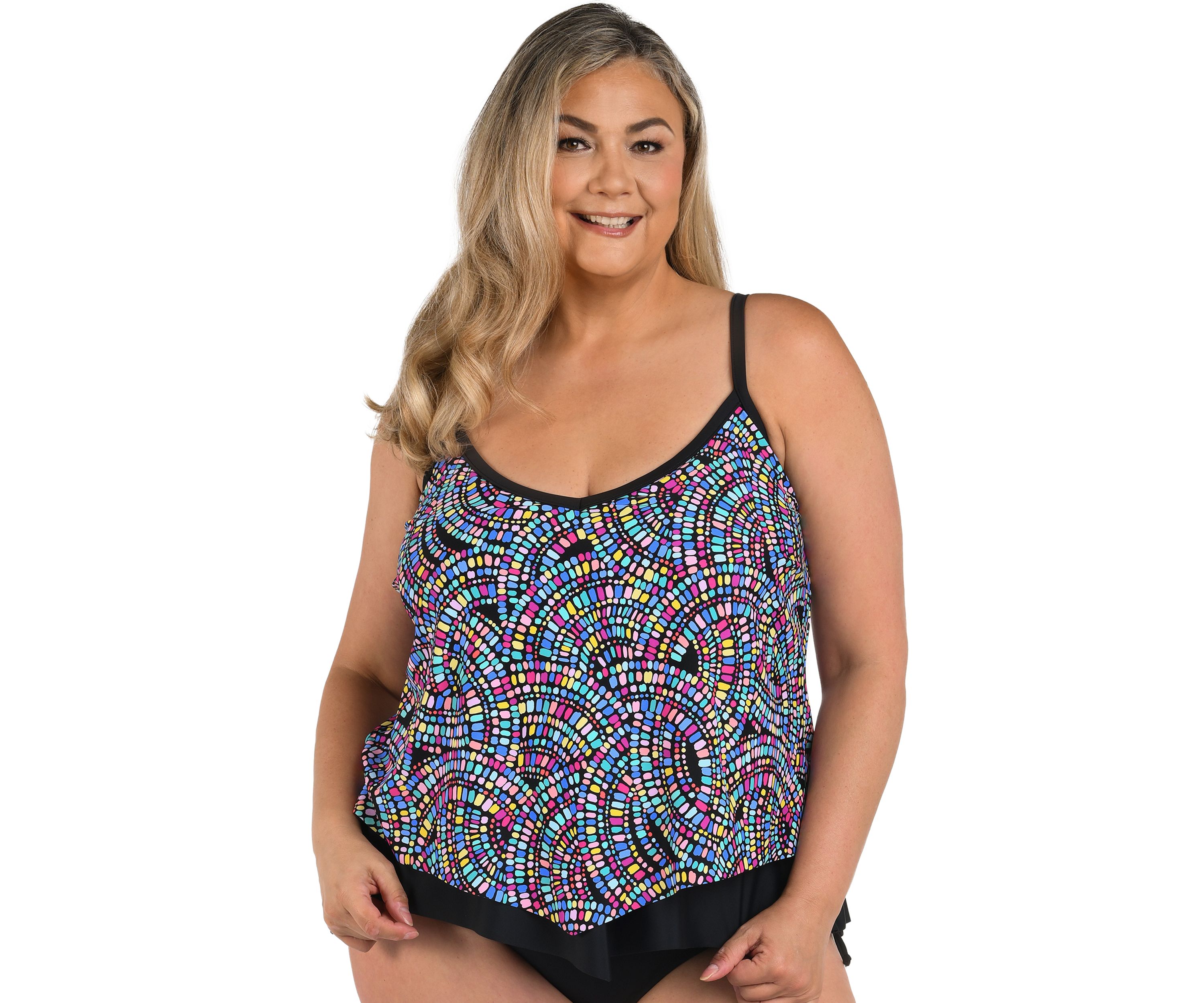 Plus Size Color Burst Flutter Tankini Swim Top 