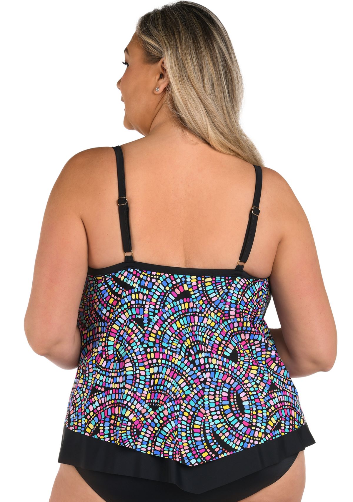 Plus Size Color Burst Flutter Tankini Swim Top 