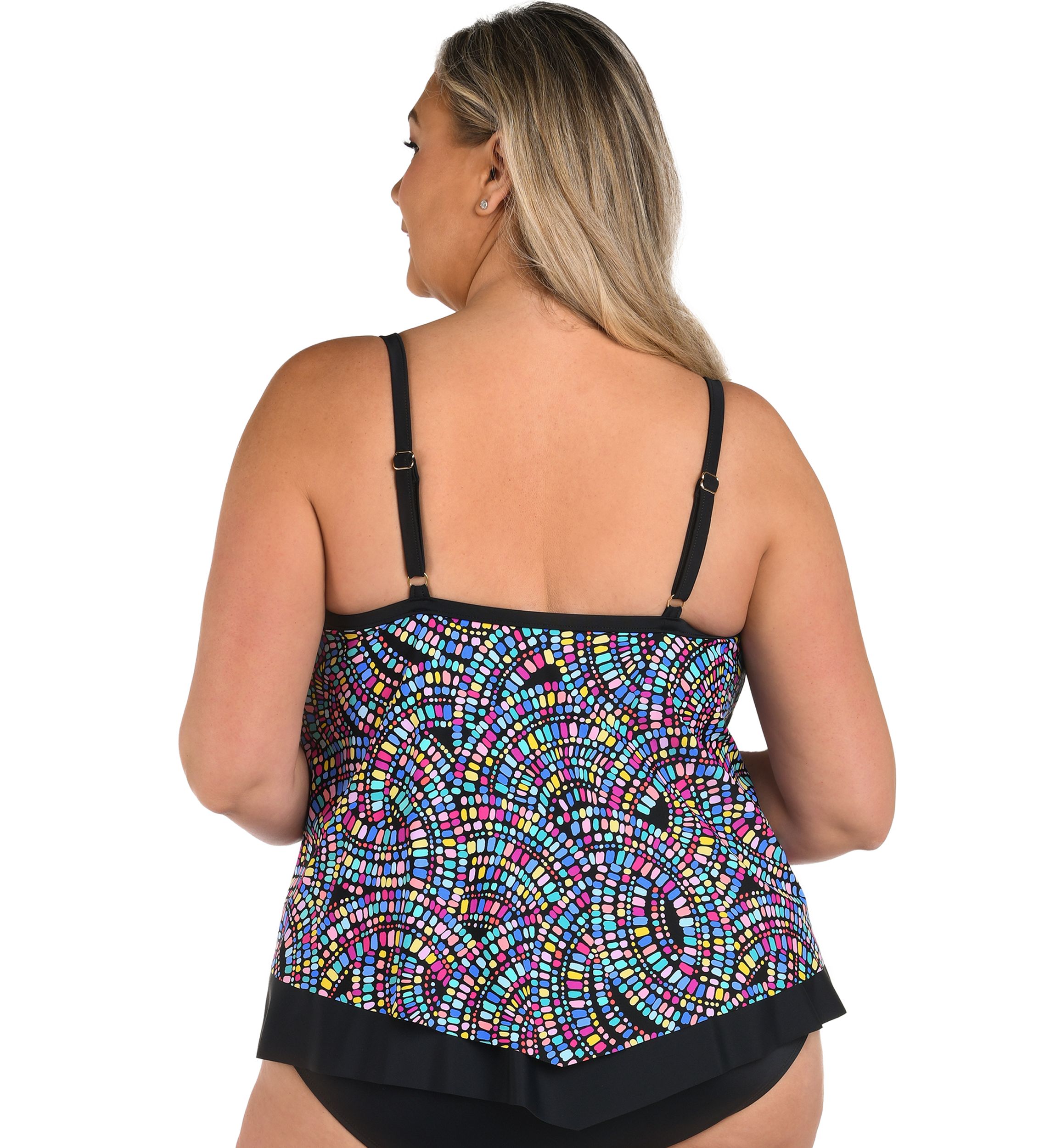 Plus Size Color Burst Flutter Tankini Swim Top 