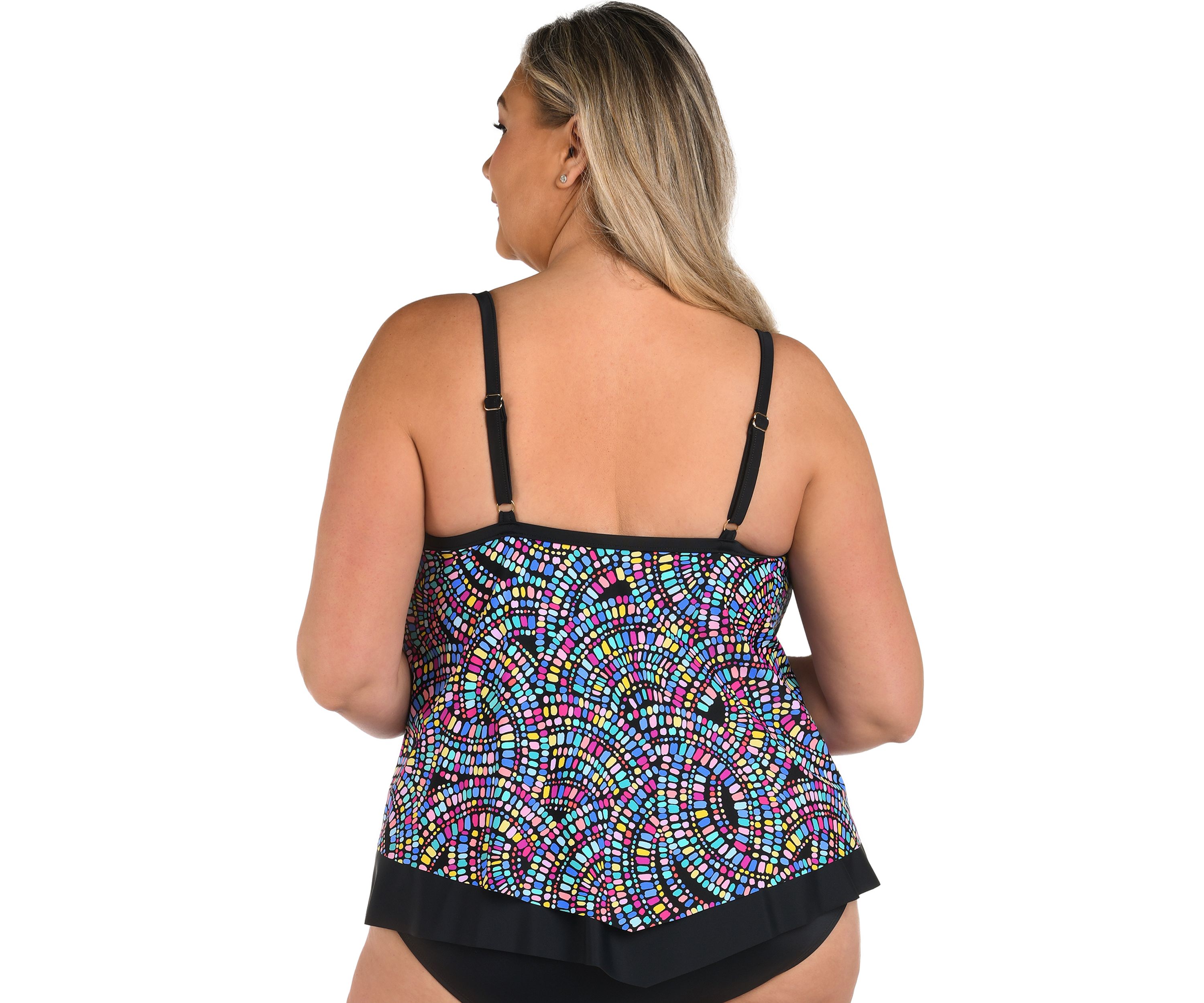 Plus Size Color Burst Flutter Tankini Swim Top 