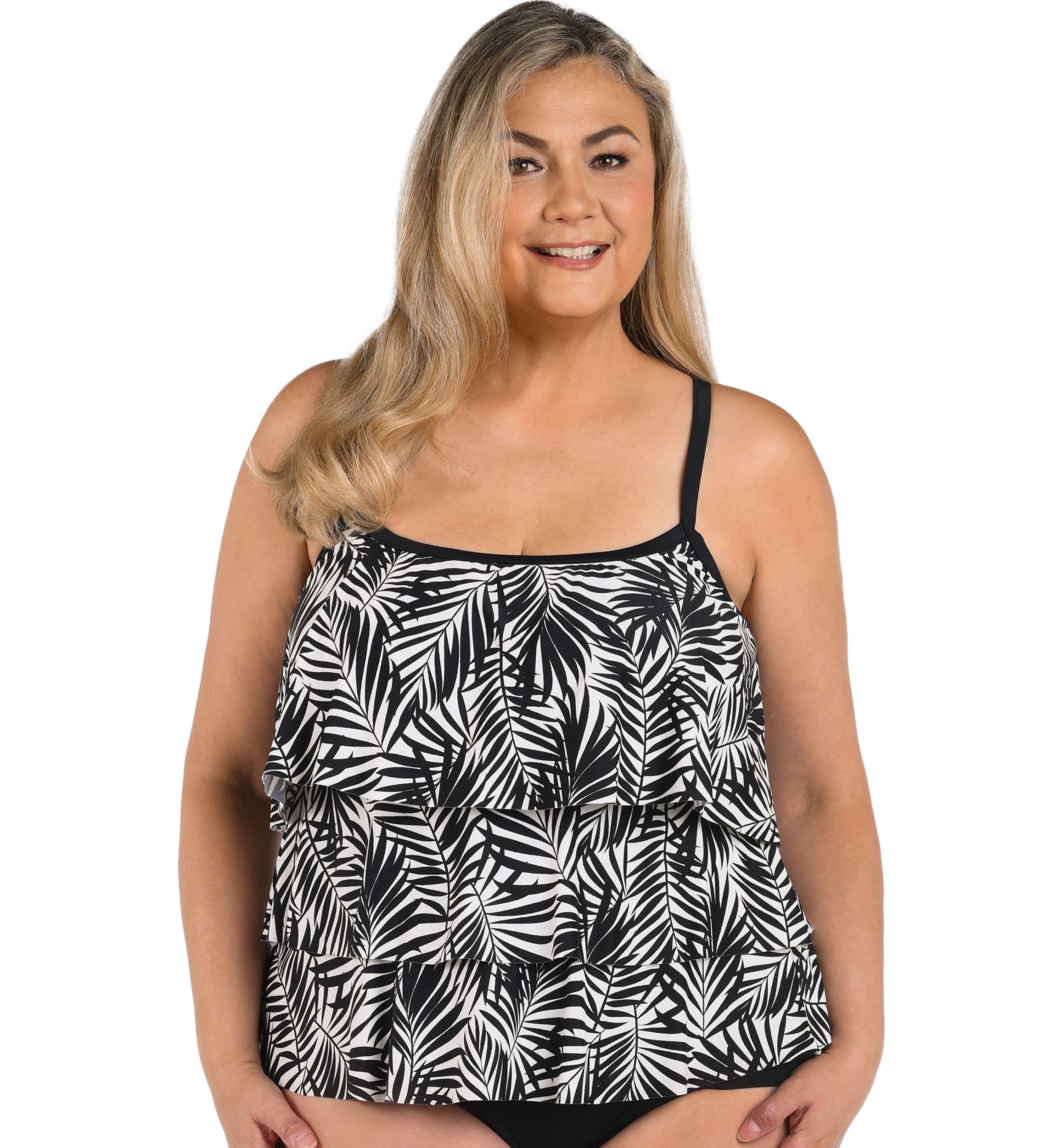 Plus Size Palm Retreat Triple Tiered Tankini Swim Top 