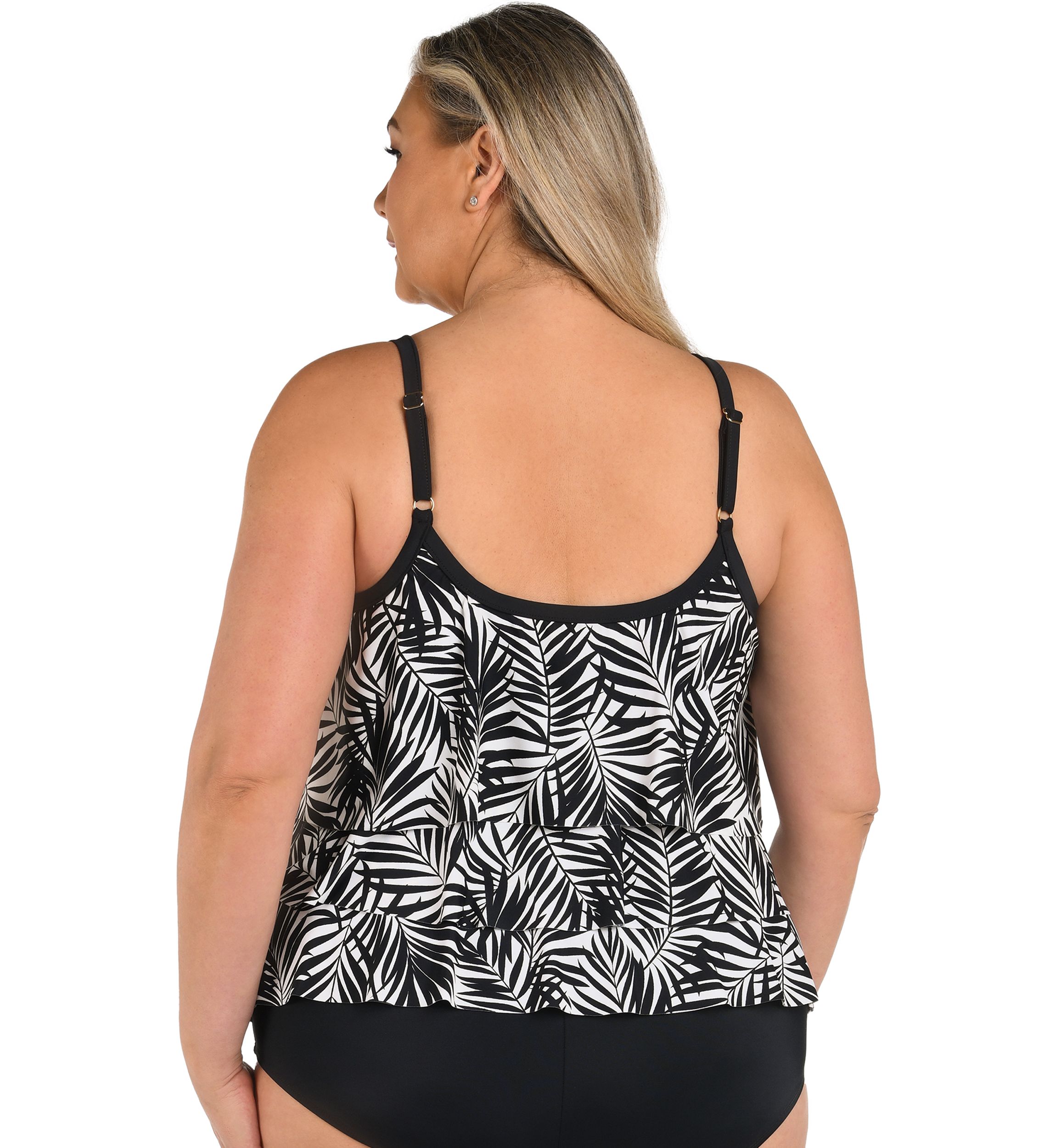 Plus Size Palm Retreat Triple Tiered Tankini Swim Top 