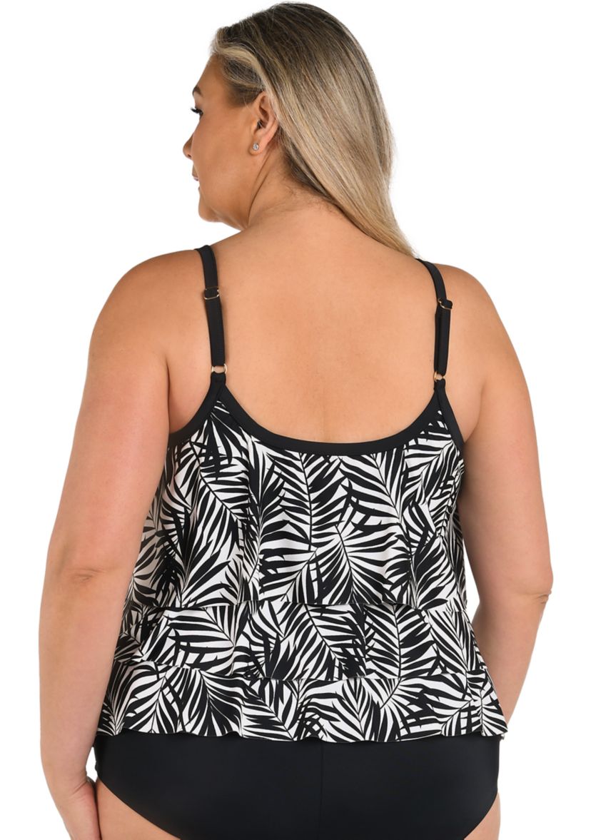 Plus Size Palm Retreat Triple Tiered Tankini Swim Top 