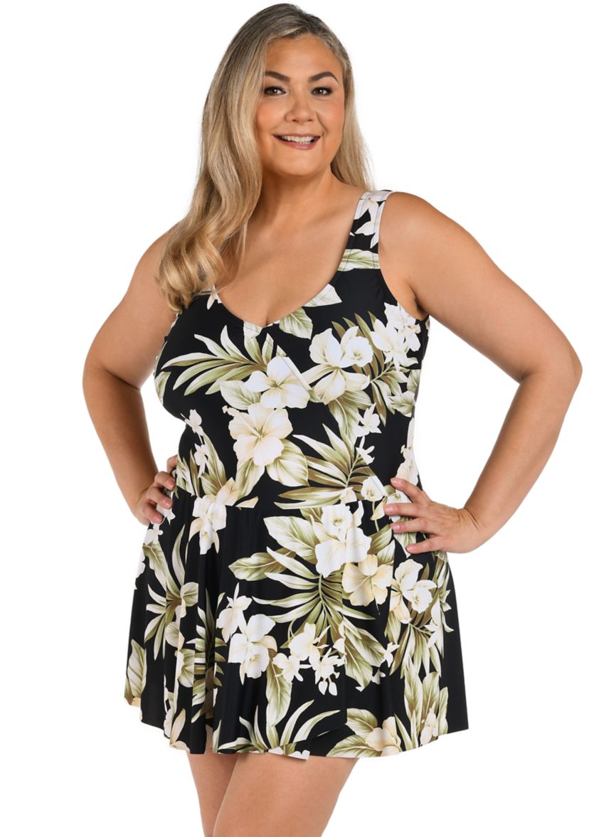 Plus Size Maxine Island Greenery Surplice Swim Dress 