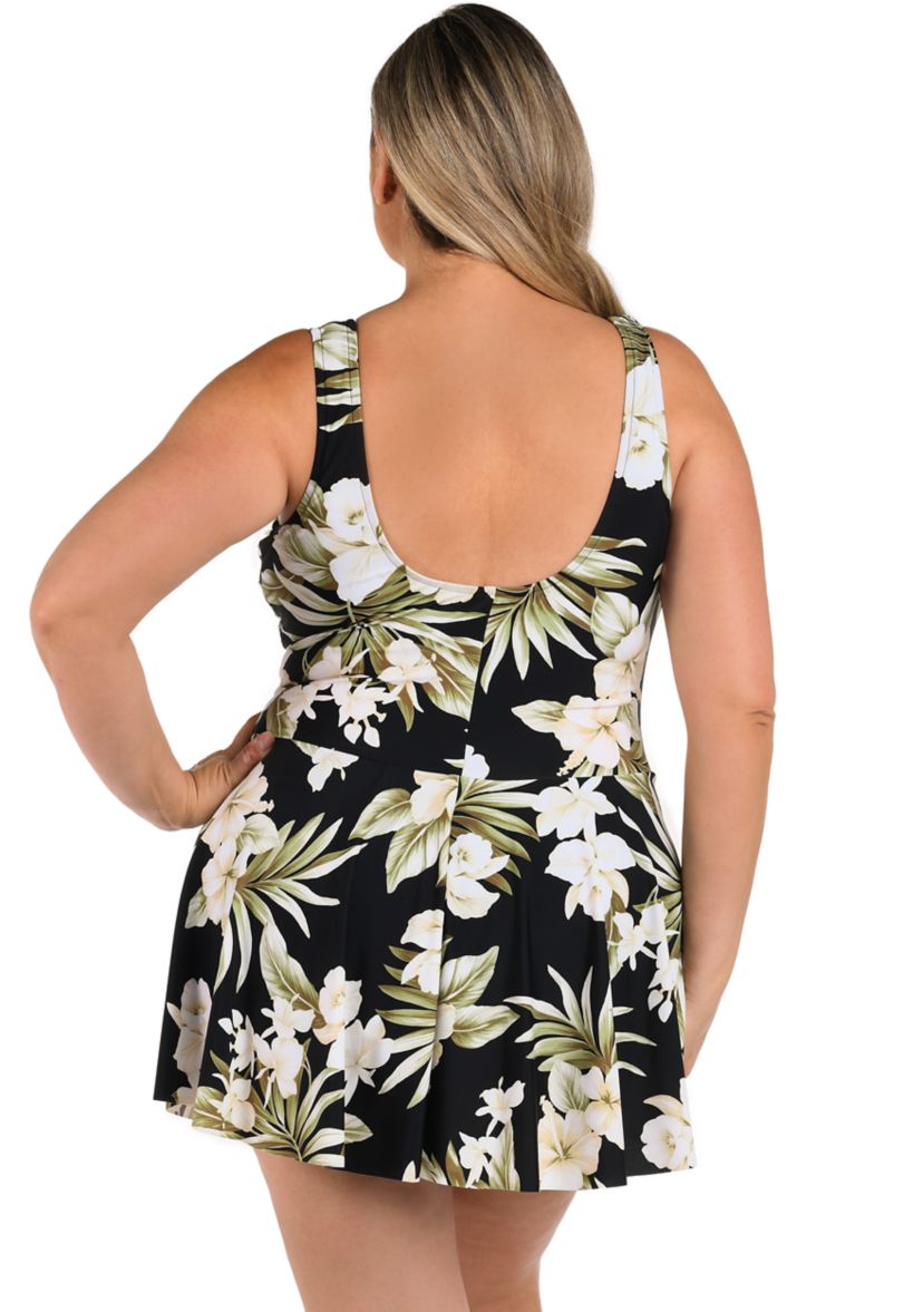 Plus Size Maxine Island Greenery Surplice Swim Dress 