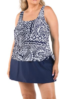 Maxine of Hollywood Women's Plus Size Island Bohemia Tie Side Skirtini Swimdress, 24 W