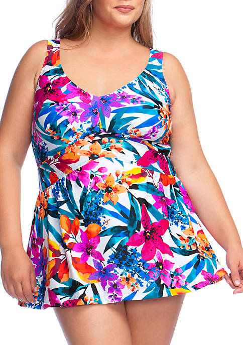 Maxine of Hollywood Plus Size Key West Empire Swim Dress | belk